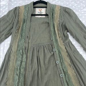 Green Button-Up Dress with Lace Trim